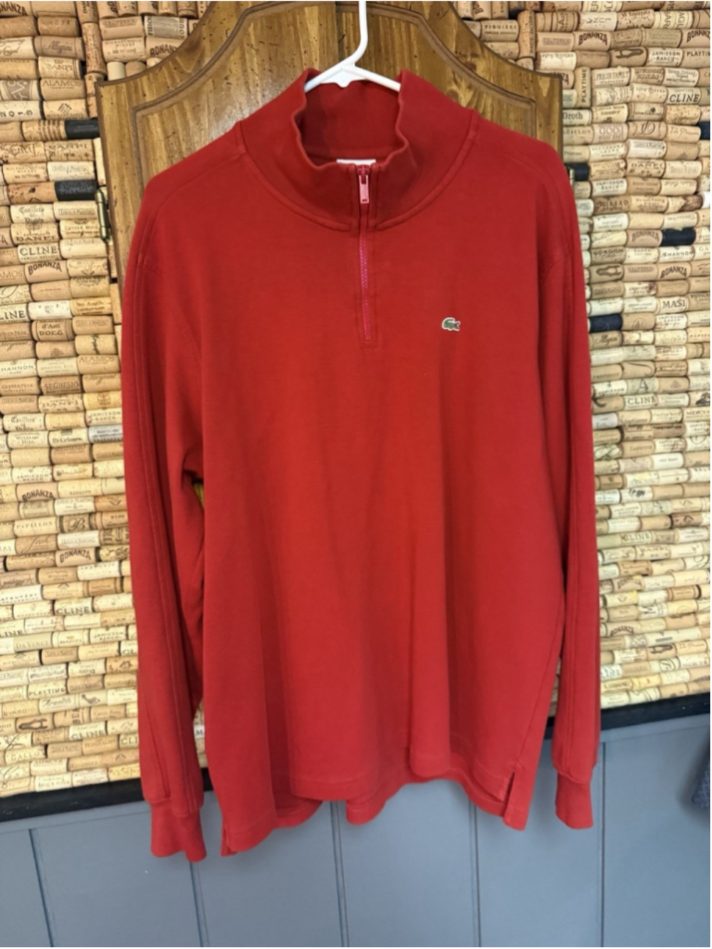 Lacoste Men's Red Quarter Zip Pullover Cotton Knit Sweater Logo Sz8 XL/XXL